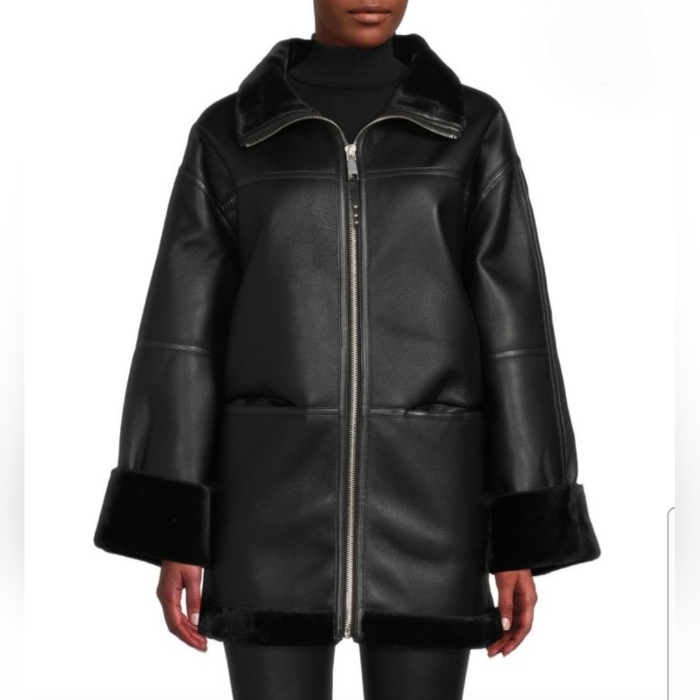 Rebecca Minkoff Vegan Shearling Car Coat Small